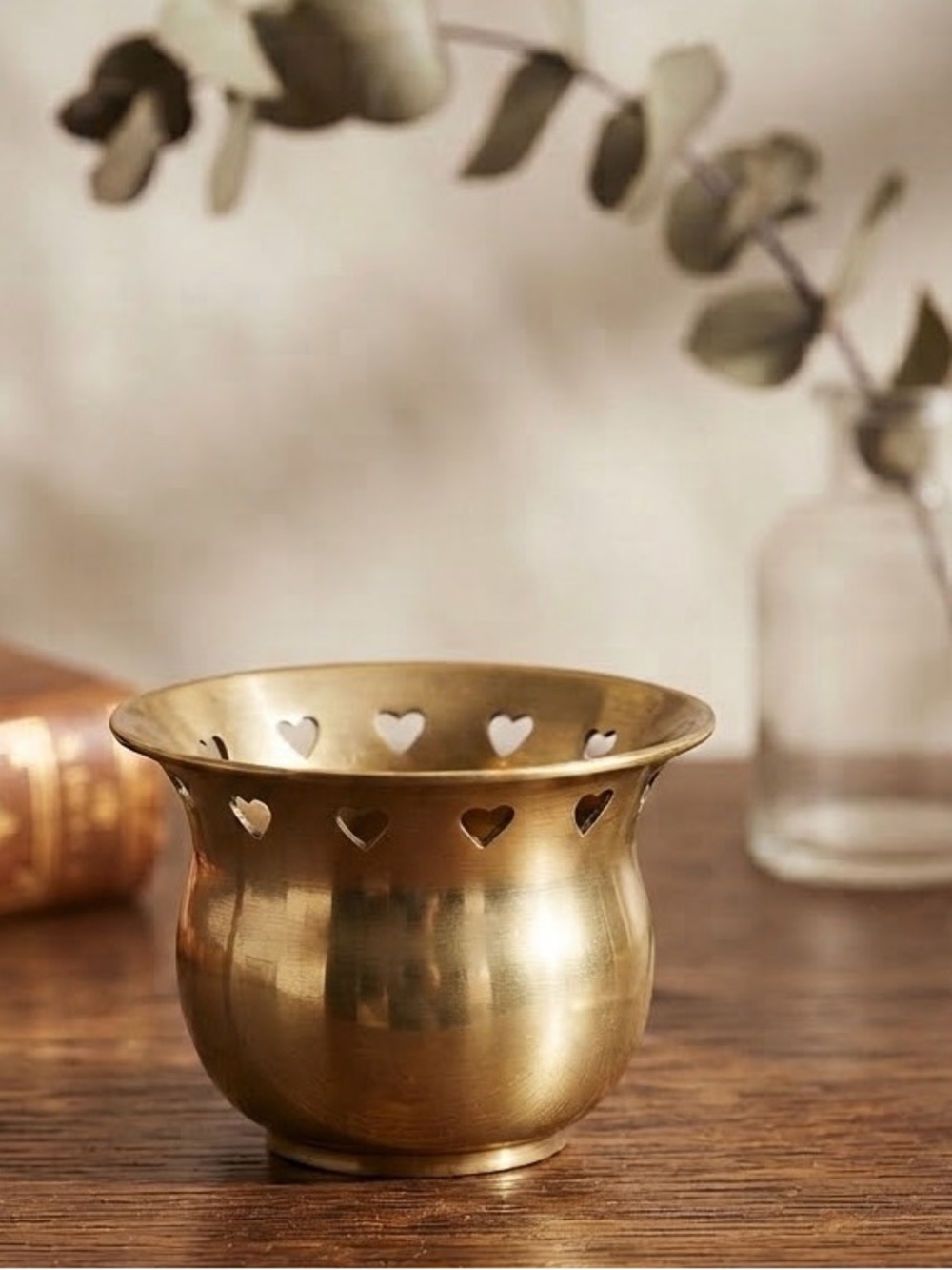 Brass vase - vintage Heart Cutout Decorative Brass vase - made in India